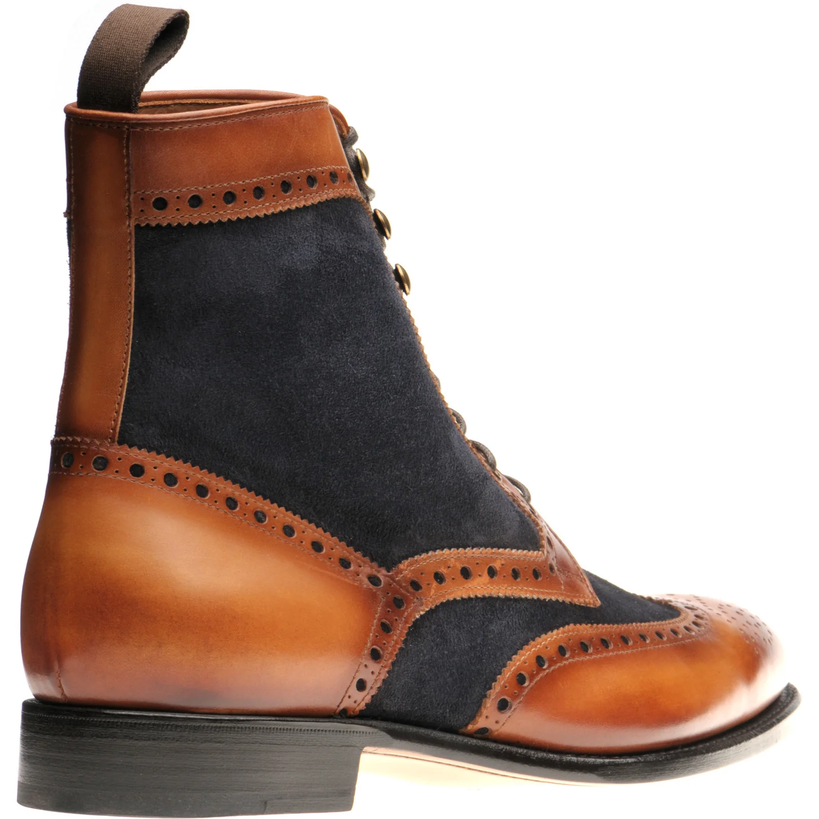 Herring Maidenhead mens two-tone brogue boots in brown calf and navy suede - Image 4