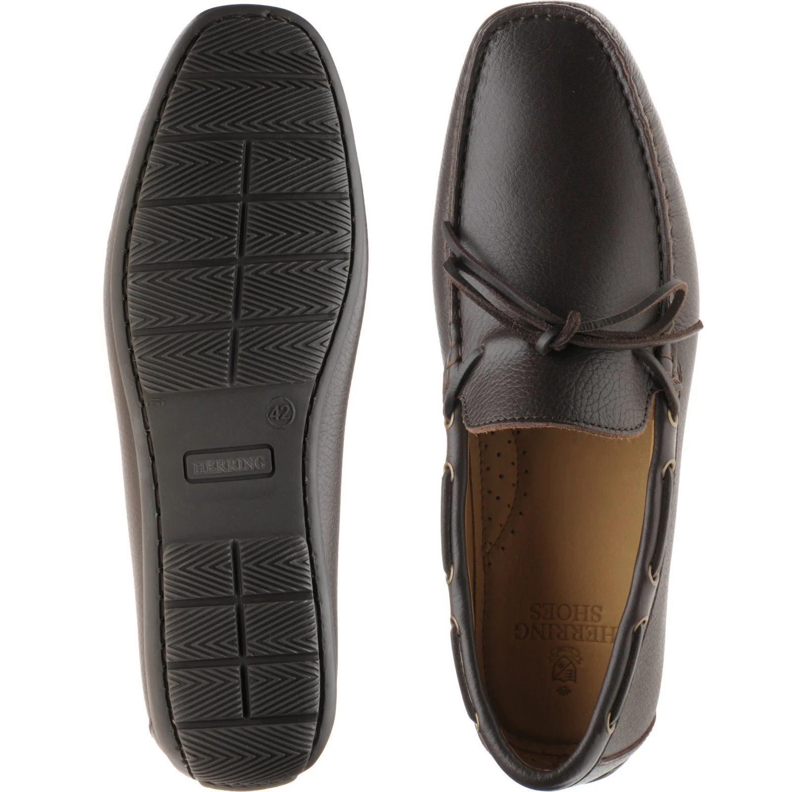 Herring Monza mens rubber-soled driving moccasins in brown grain - Image 3