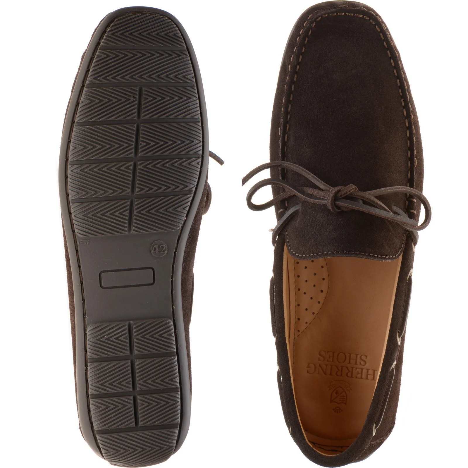 Herring Monza mens rubber-soled driving moccasins in brown suede - Image 3