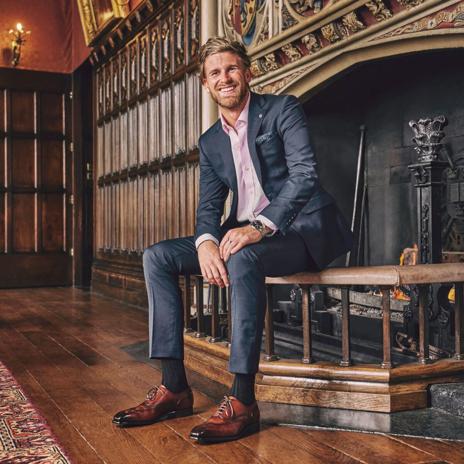 Herring Munster mens brogues in rosewood calf - Image 6