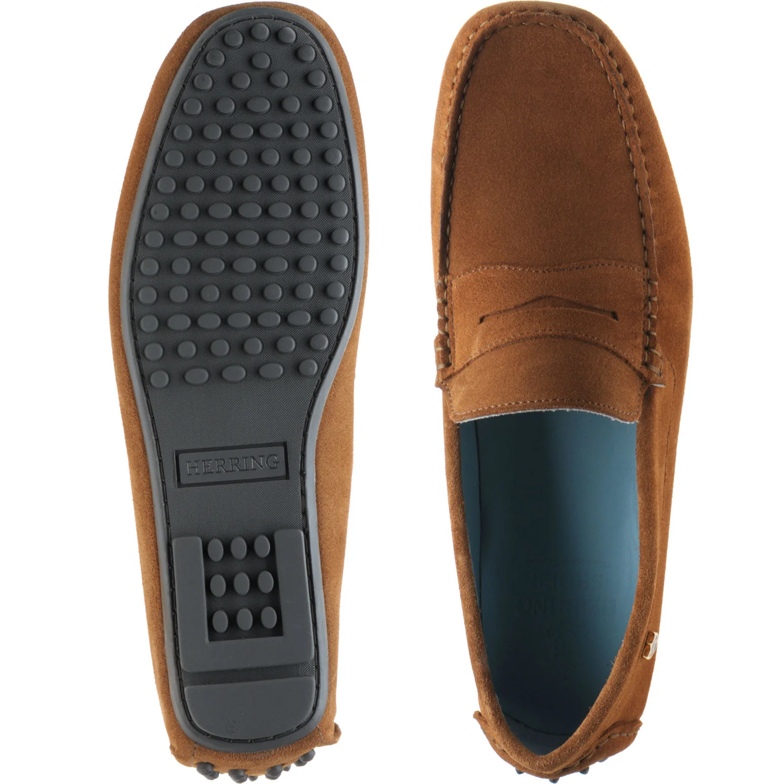 Herring Murlo II mens rubber-soled driving moccasins in cognac suede - Image 3