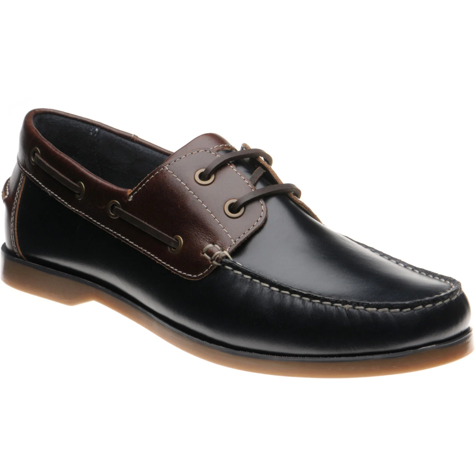 Herring Padstow II mens rubber-soled deck shoes in navy and brown