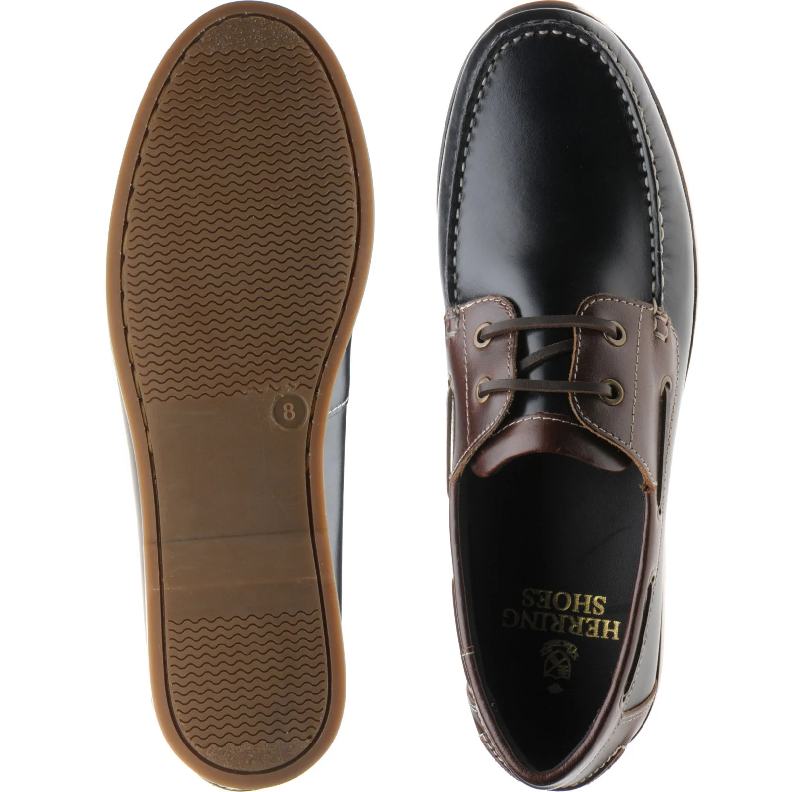 Herring Padstow II mens rubber-soled deck shoes in navy and brown - Image 3