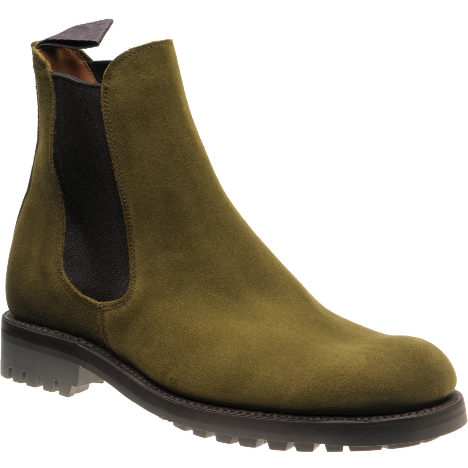 Herring Parrett mens rubber-soled Chelsea boots in green suede
