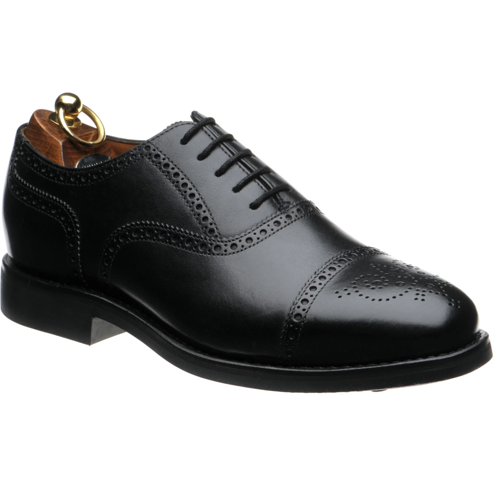 Herring Reading II (Rubber) mens rubber-soled semi-brogues in black calf with toe rose