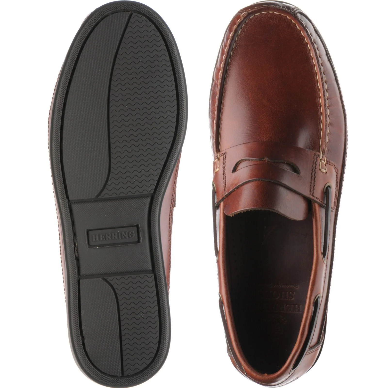 Herring Salcombe II mens rubber-soled deck shoes in chestnut - Image 3