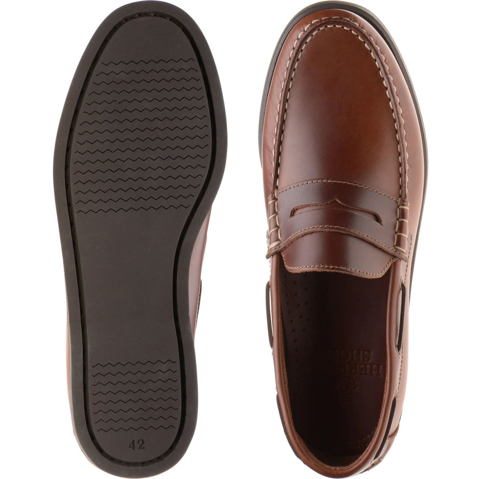 Herring Salcombe mens rubber-soled deck shoes in chestnut - Image 3