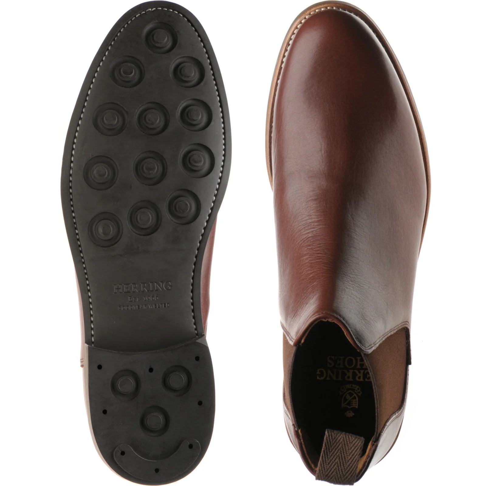 Herring Sittaford Rubber mens rubber-soled Chelsea boots in brown waxy calf - Image 3