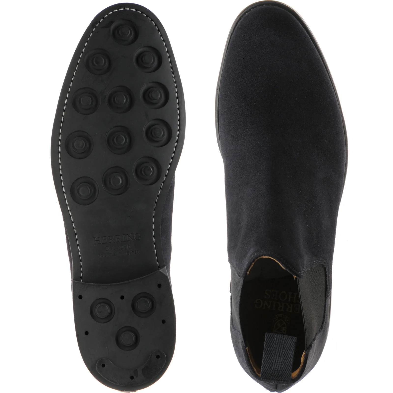Herring Sittaford Rubber mens rubber-soled Chelsea boots in dark navy suede black welt - Image 3