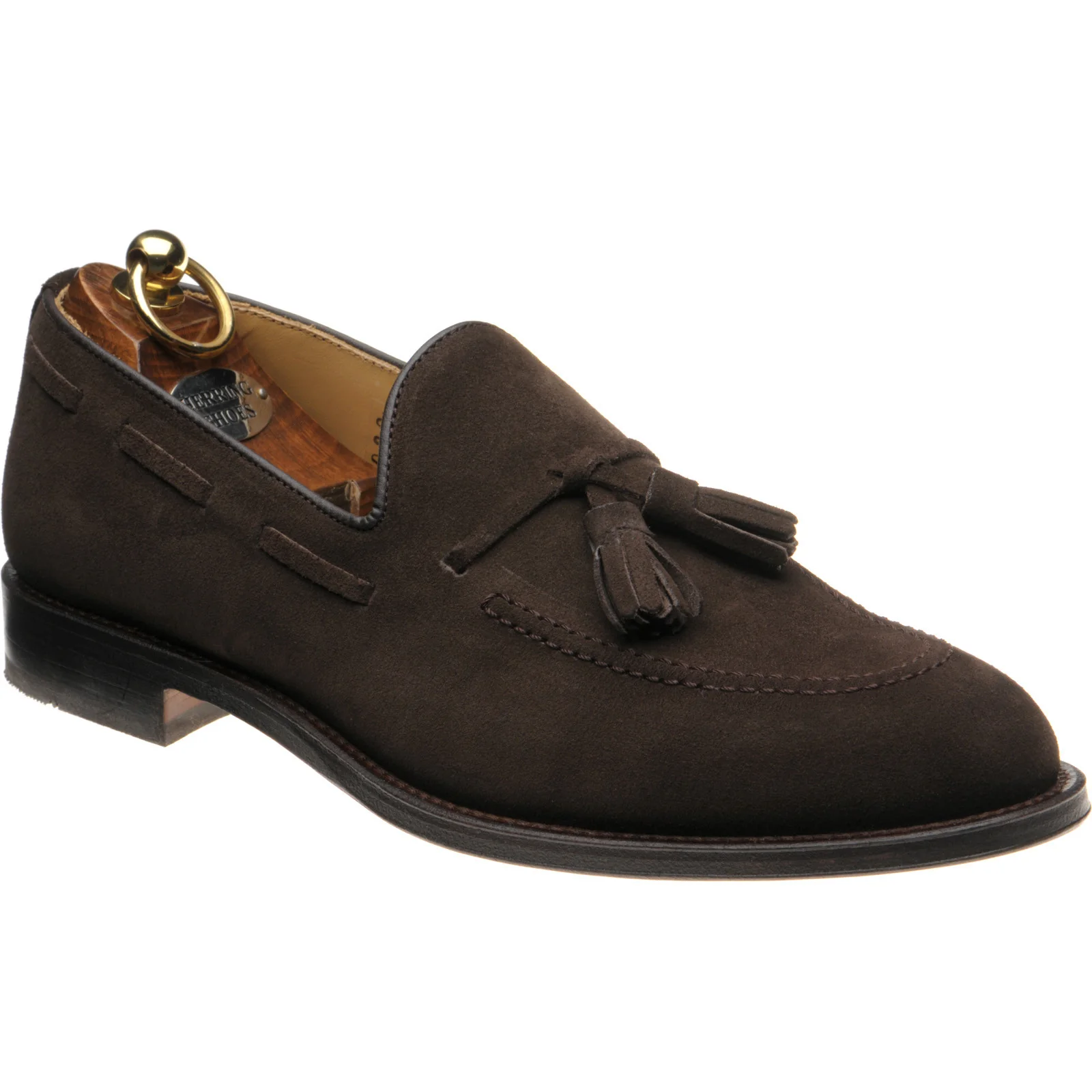 Herring St Davids mens tasselled loafers in dark brown suede