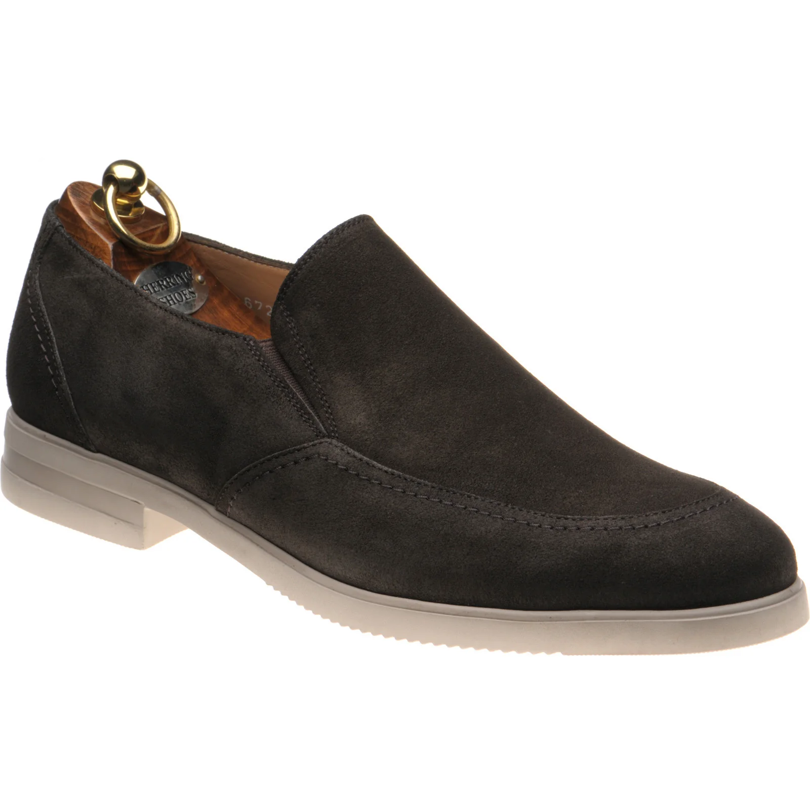 Herring St Jean mens rubber-soled loafers in dark brown suede