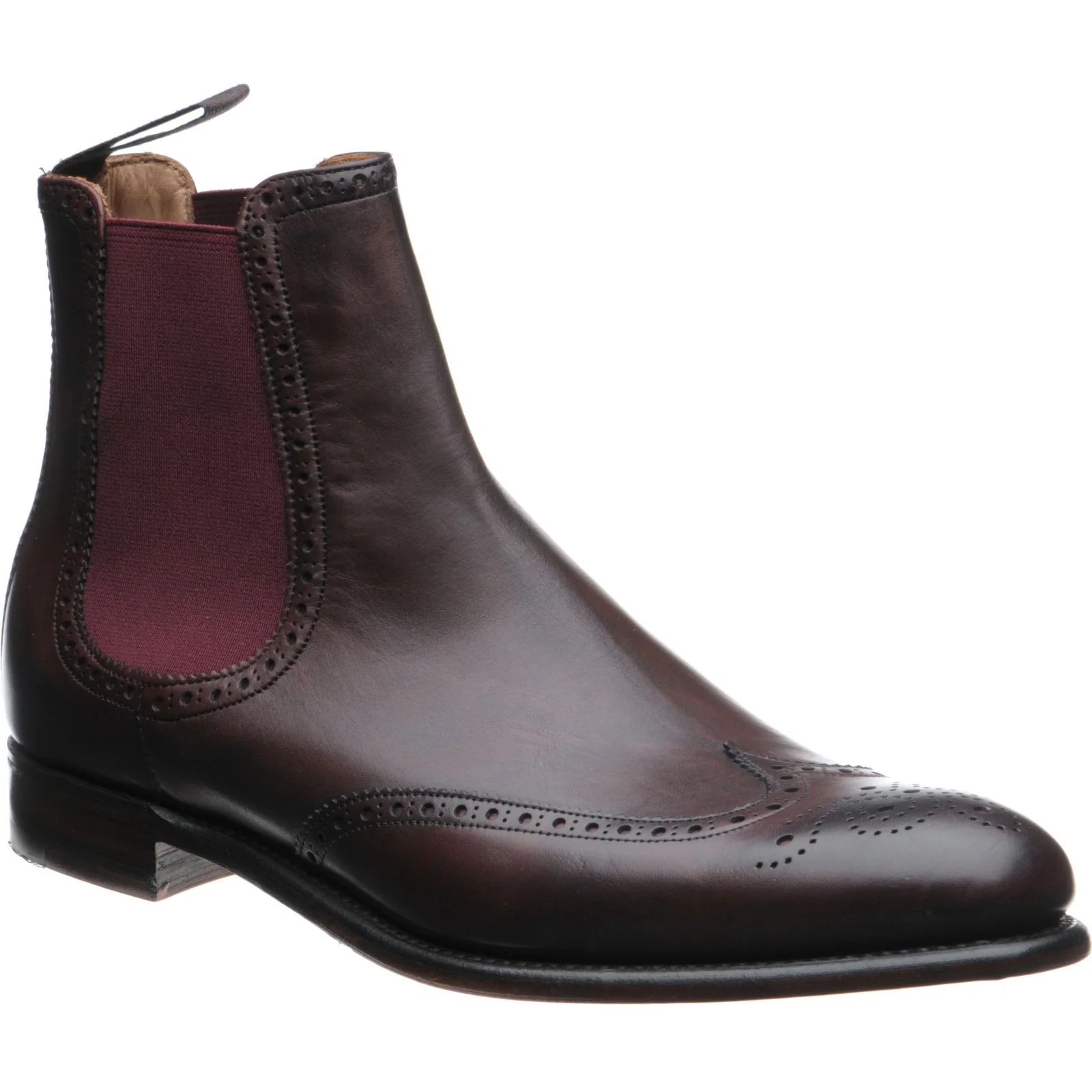 Herring Thatcher mens brogue Chelsea boots in burgundy calf