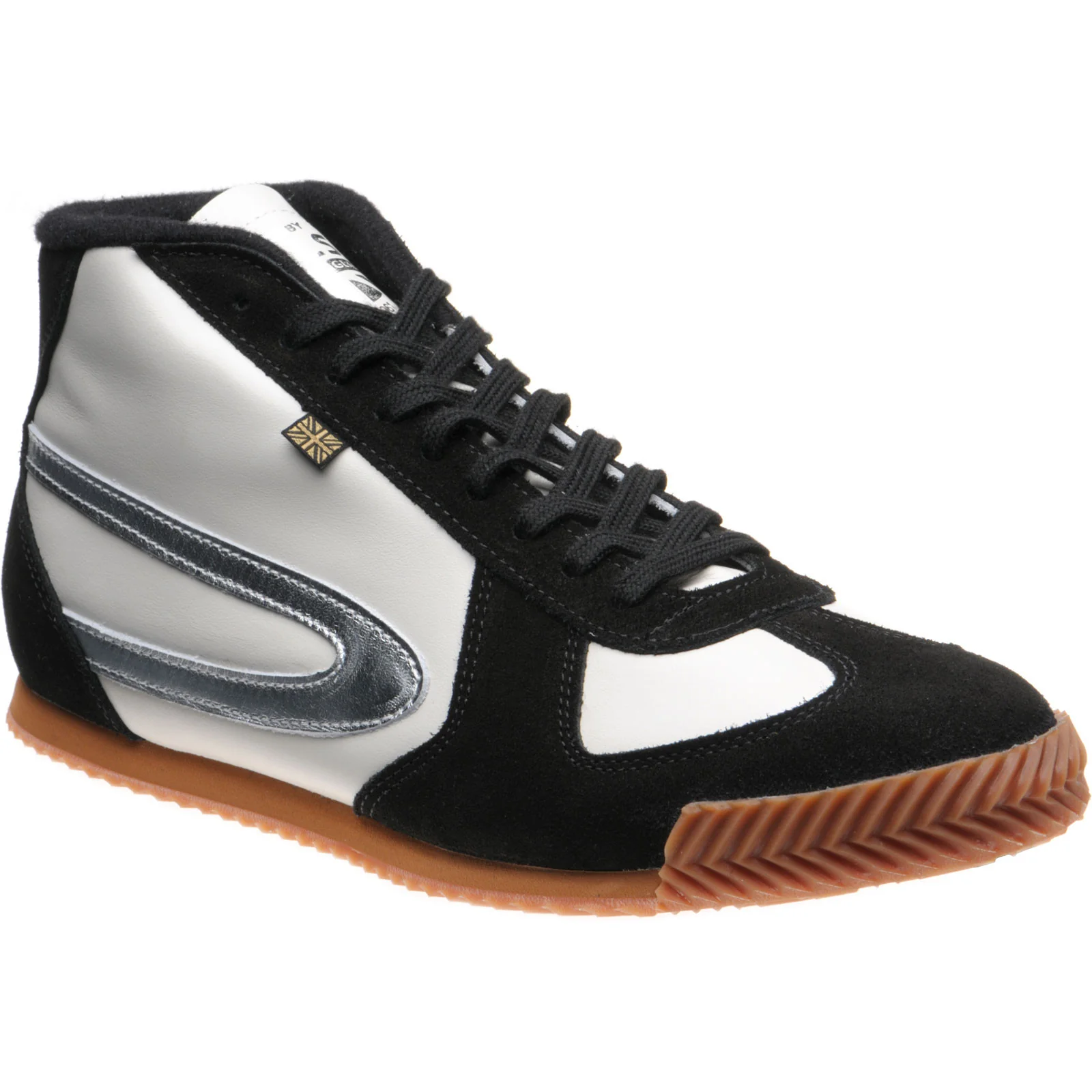 Herring Tokyo Hi-Top Trainer mens rubber-soled boots in white calf and black suede
