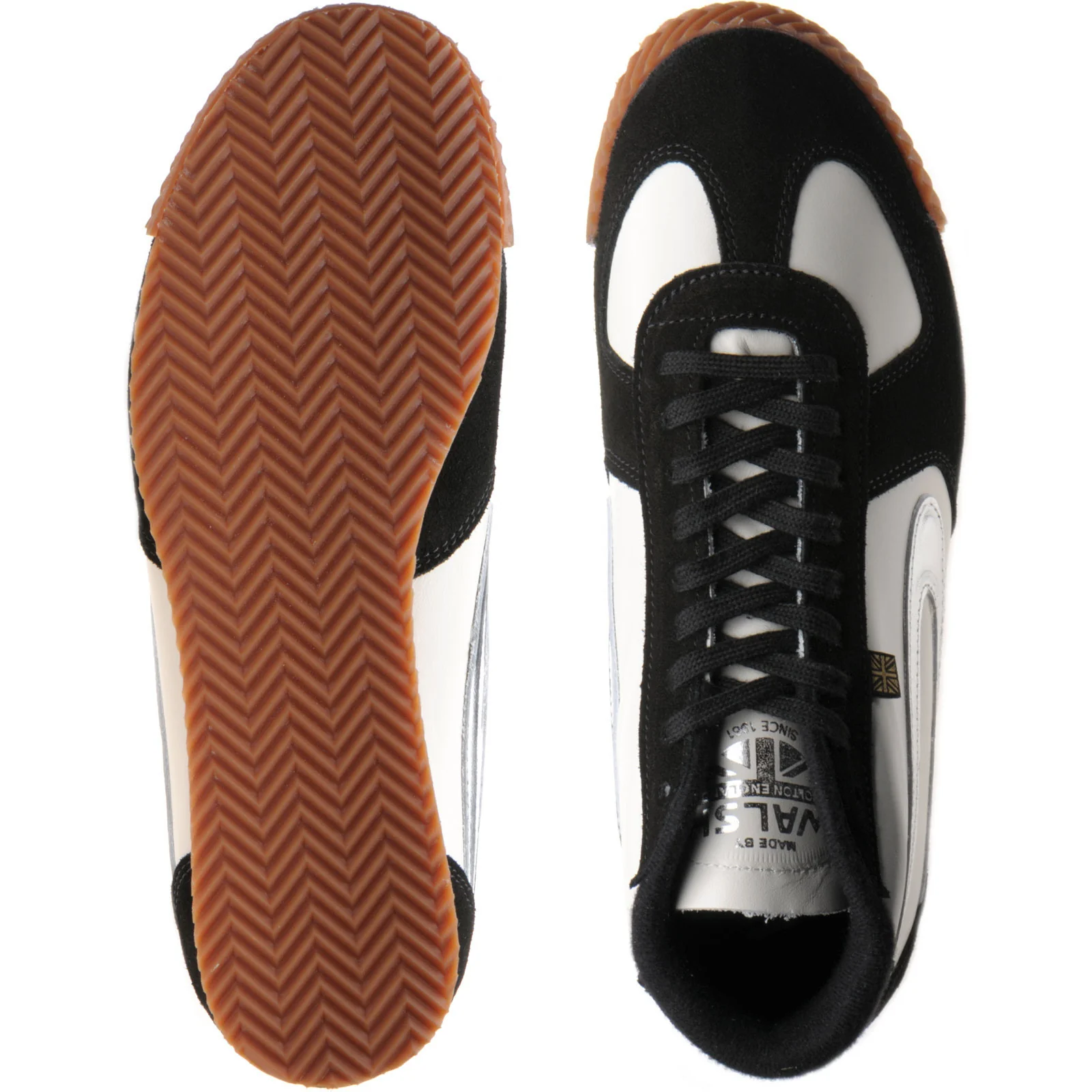 Herring Tokyo Hi-Top Trainer mens rubber-soled boots in white calf and black suede - Image 3