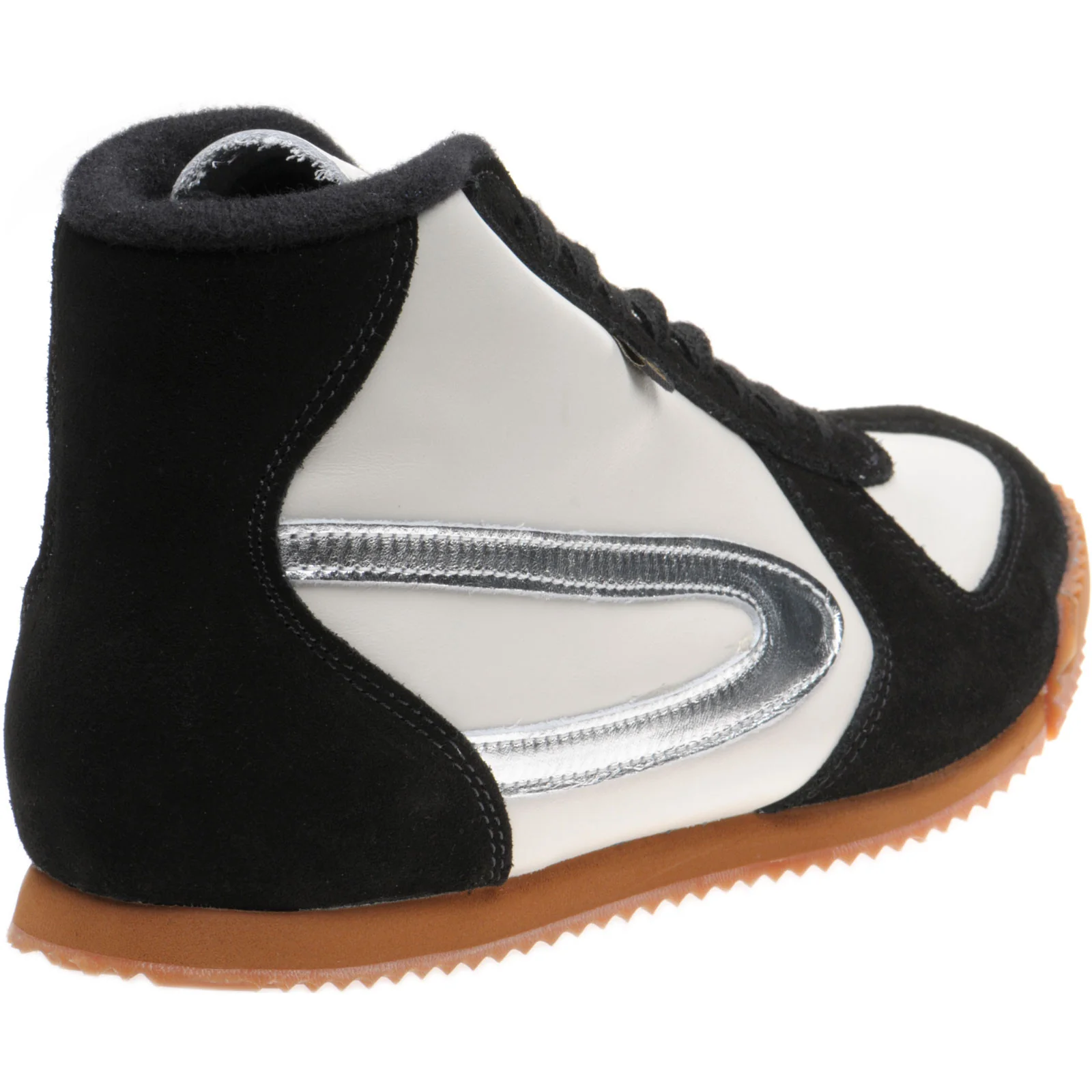 Herring Tokyo Hi-Top Trainer mens rubber-soled boots in white calf and black suede - Image 4
