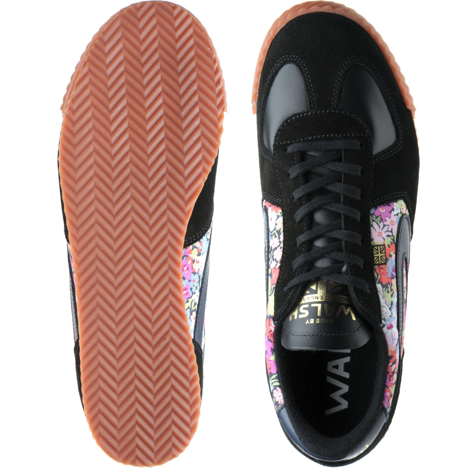 Herring Tokyo Trainer mens rubber-soled trainers in black calf and printed linen - Image 3