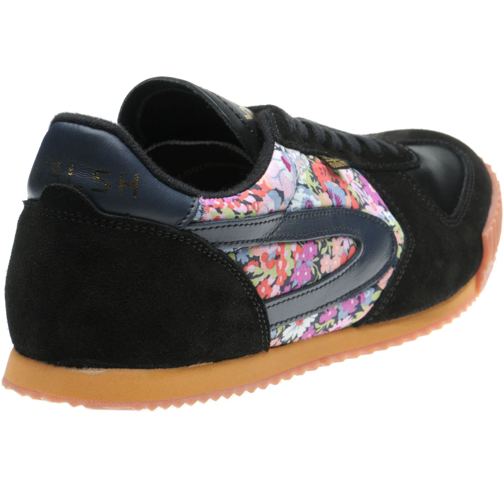 Herring Tokyo Trainer mens rubber-soled trainers in black calf and printed linen - Image 4