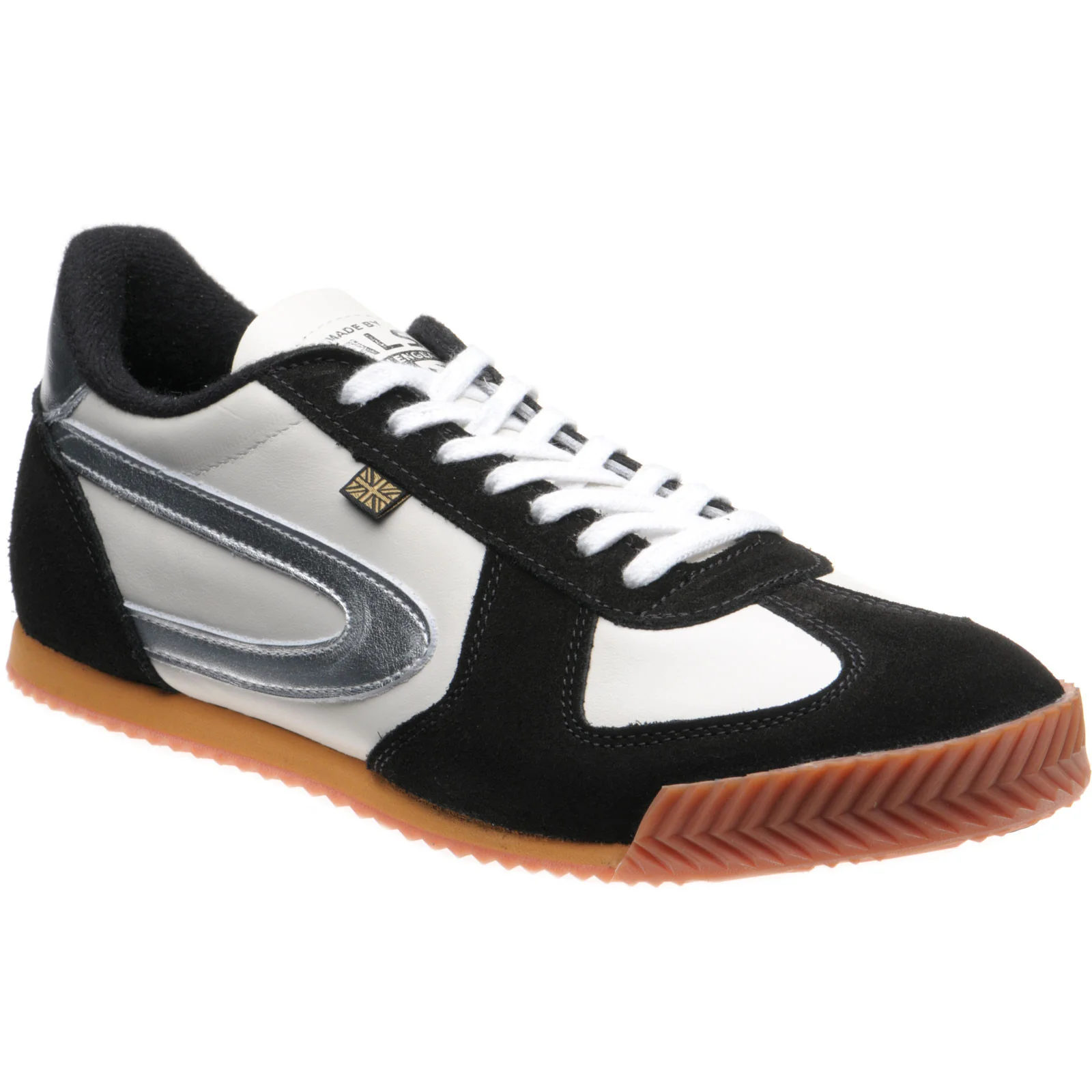 Herring Tokyo Trainer mens rubber-soled trainers in white calf and black suede