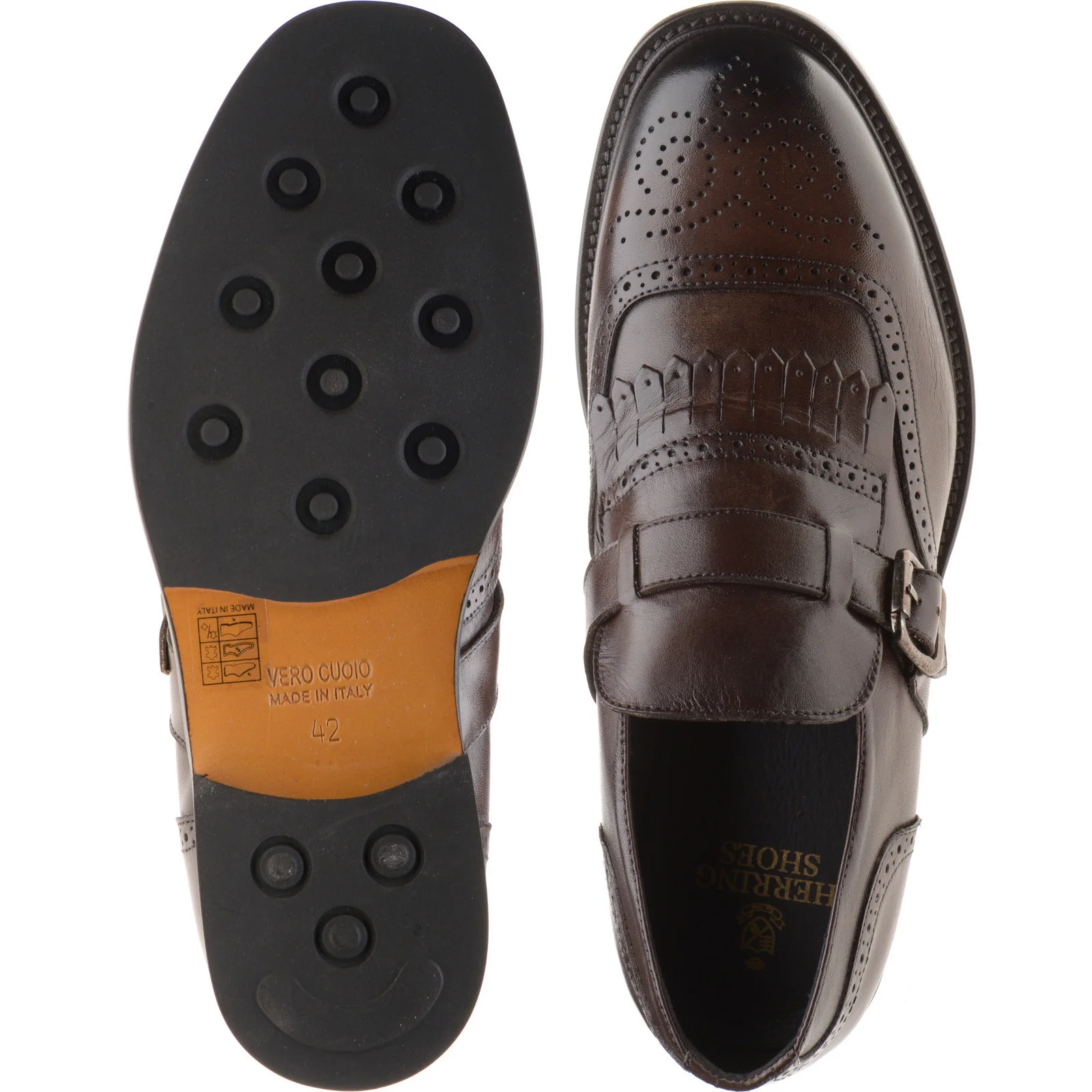Herring Vecchio mens hybrid-soled monk shoes in dark brown calf - Image 3