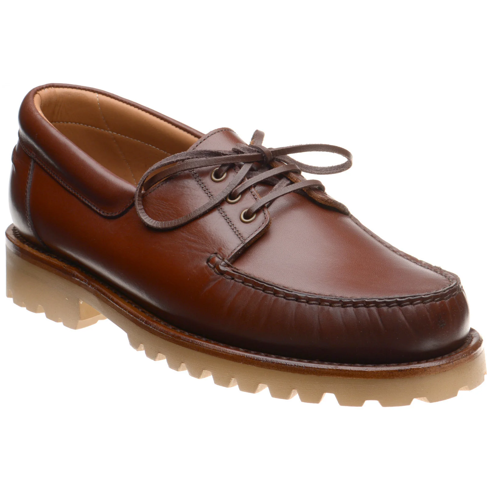 Herring Vilamoura mens rubber-soled deck shoes in brown pull up (second)