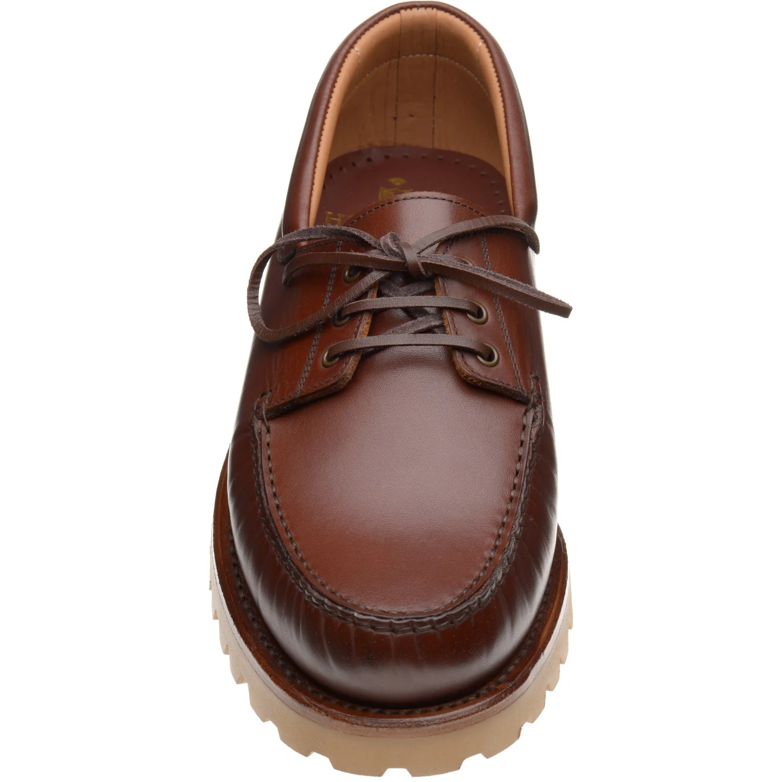 Herring Vilamoura mens rubber-soled deck shoes in brown pull up (second) - Image 2