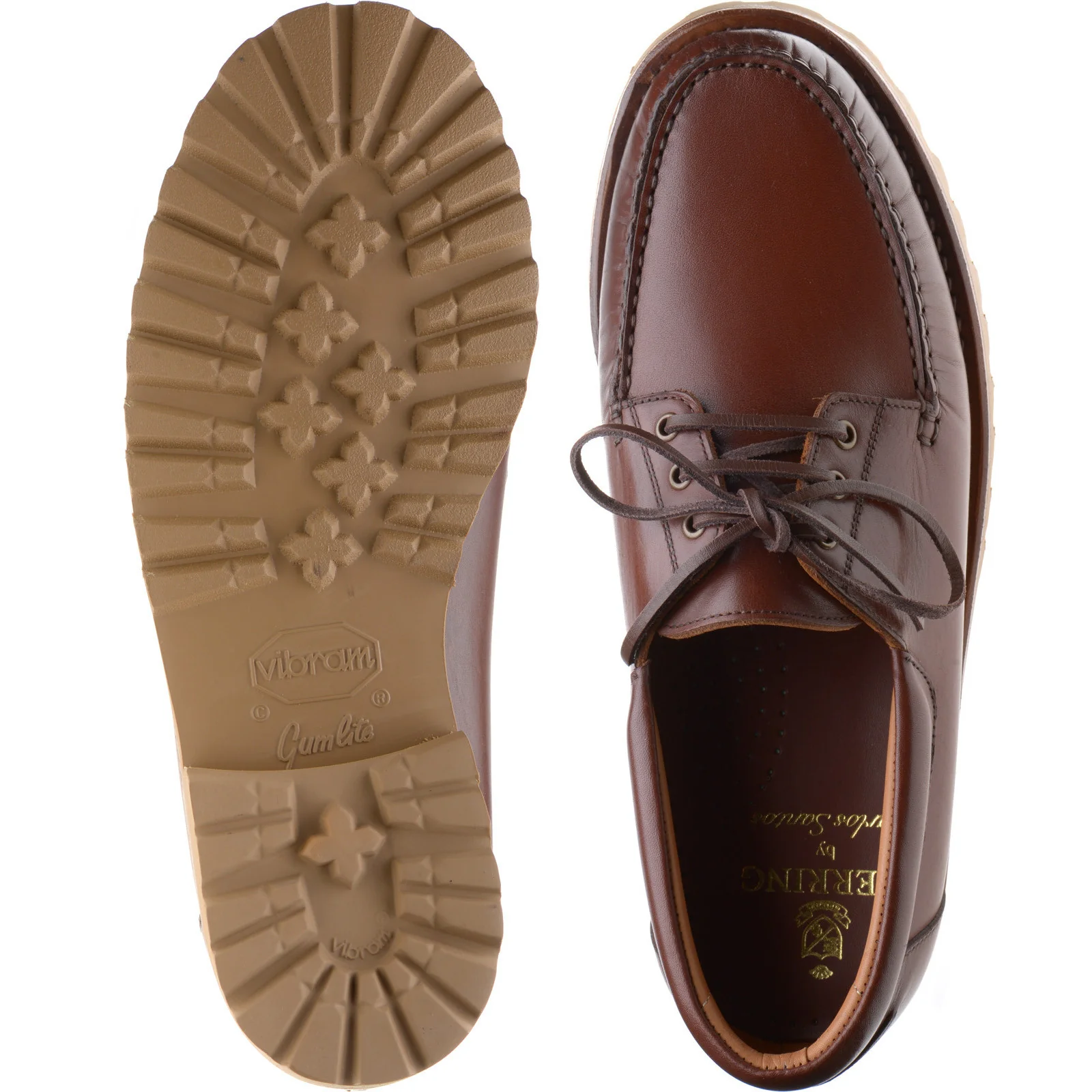 Herring Vilamoura mens rubber-soled deck shoes in brown pull up (second) - Image 3