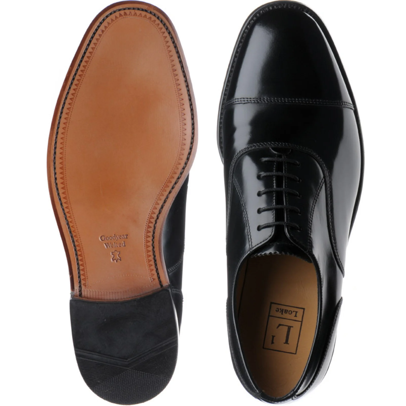 Loake 200 mens Oxfords in black polished - Image 3