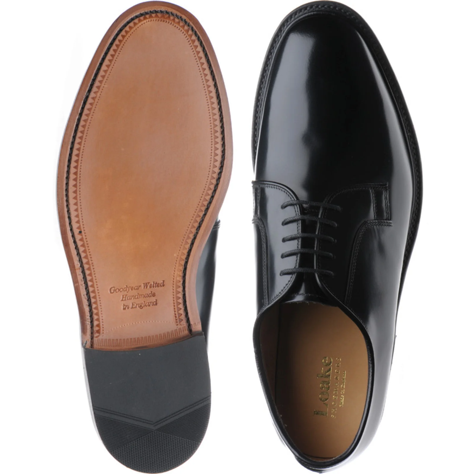 Loake 771 mens Derby shoes in black polished - Image 3