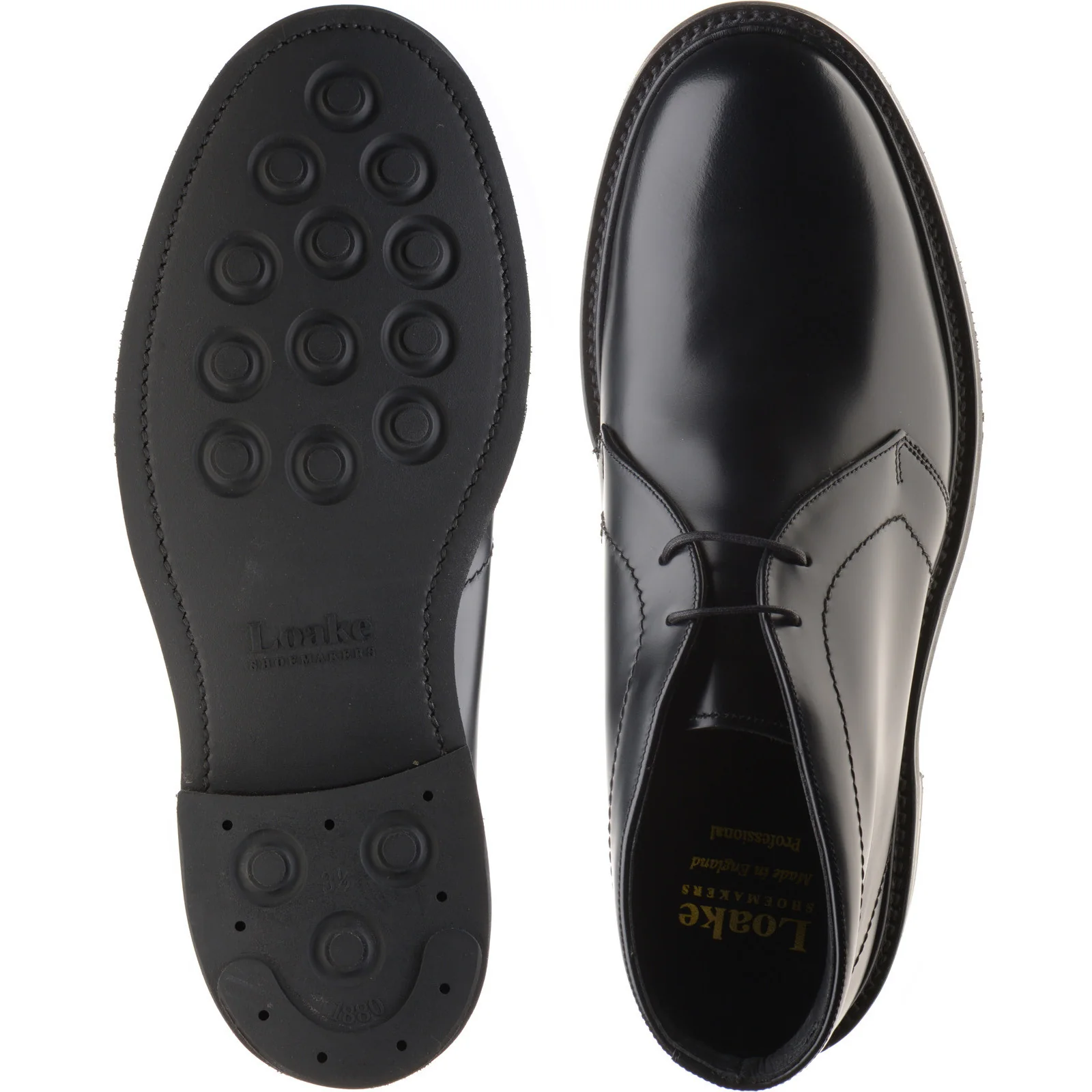 Loake Berkeley mens rubber-soled Chukka boots in black polished (second) - Image 3