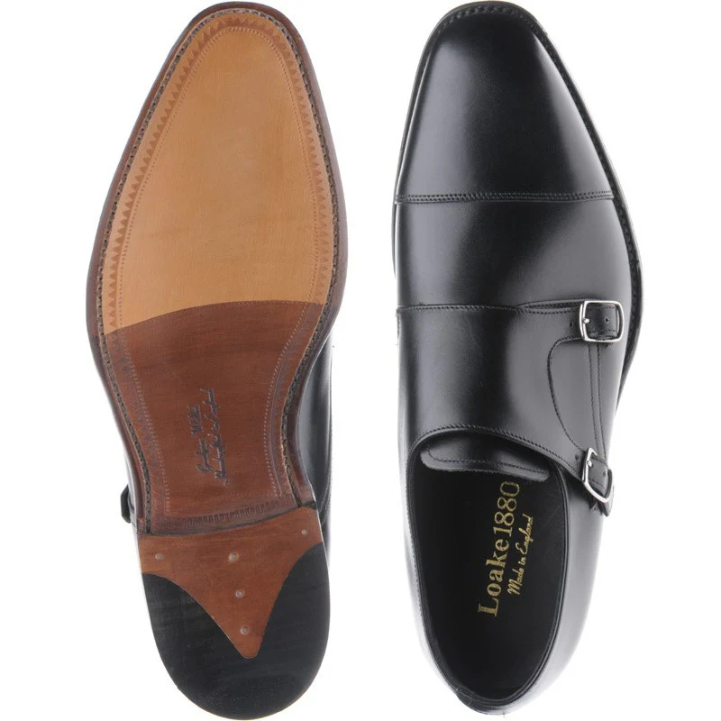 Loake Cannon mens double monk shoes in black calf - Image 3