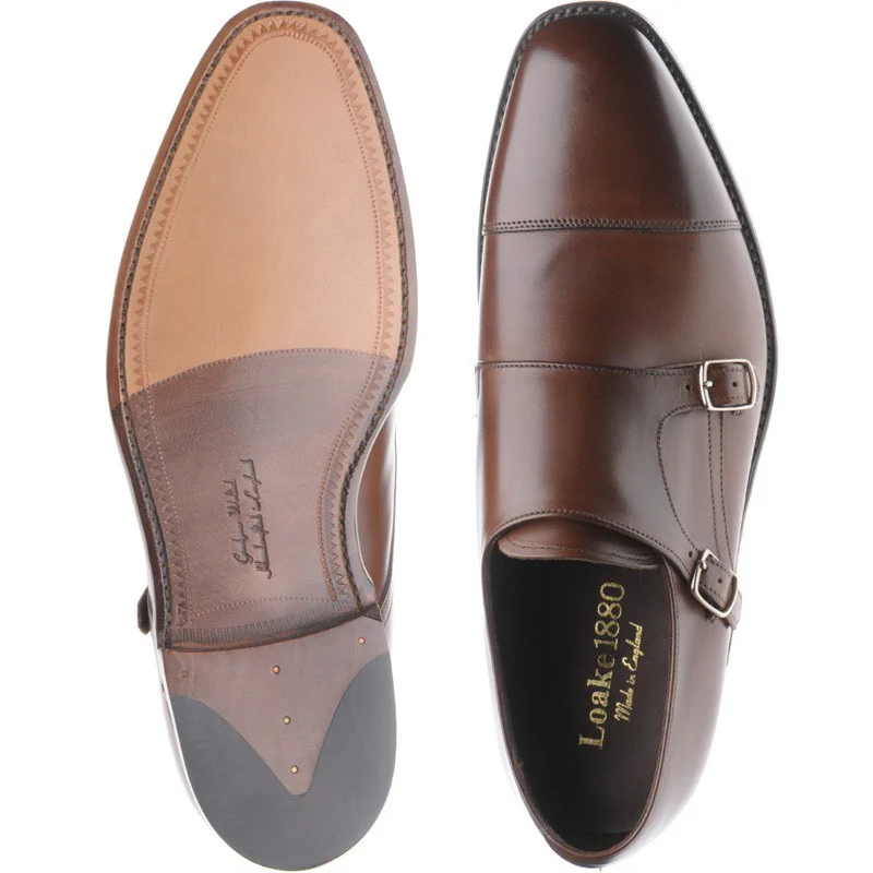 Loake Cannon mens double monk shoes in dark brown calf (second) - Image 3