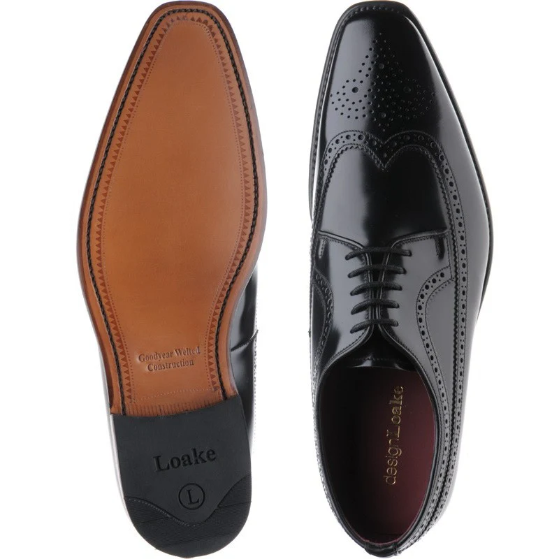 Loake Clint mens brogues in black polished - Image 3