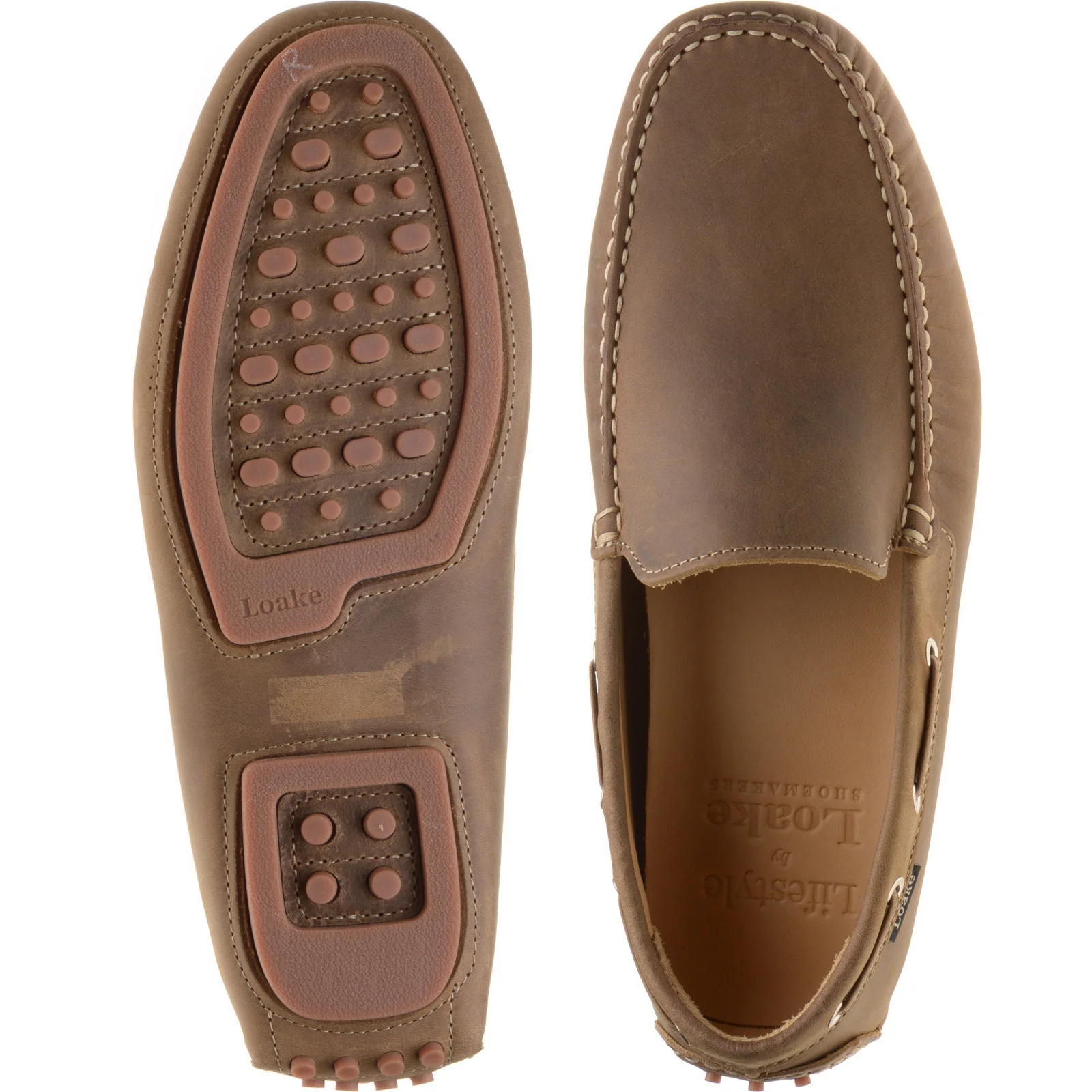 Loake Donington mens rubber-soled driving moccasins in brown oiled nubuck (second) - Image 3