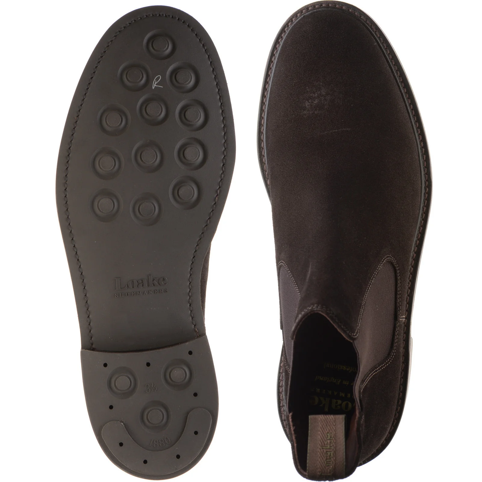 Loake Dorchester mens rubber-soled Chelsea boots in dark brown suede (second) - Image 3