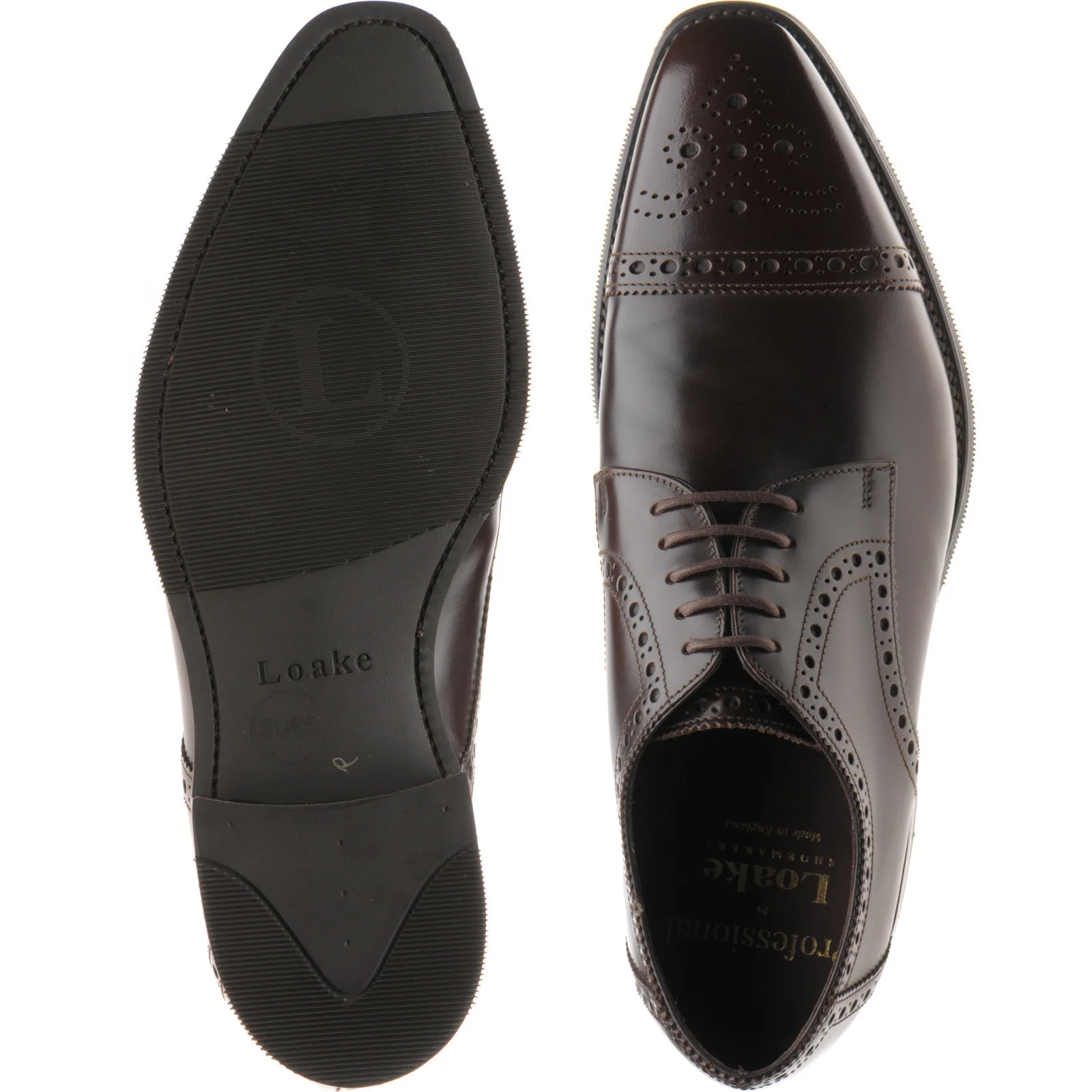 Loake Eldon mens rubber-soled semi-brogues in dark brown polished - Image 3