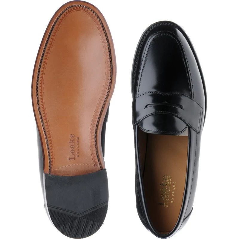 Loake Eton mens loafers in black polished (second) - Image 3
