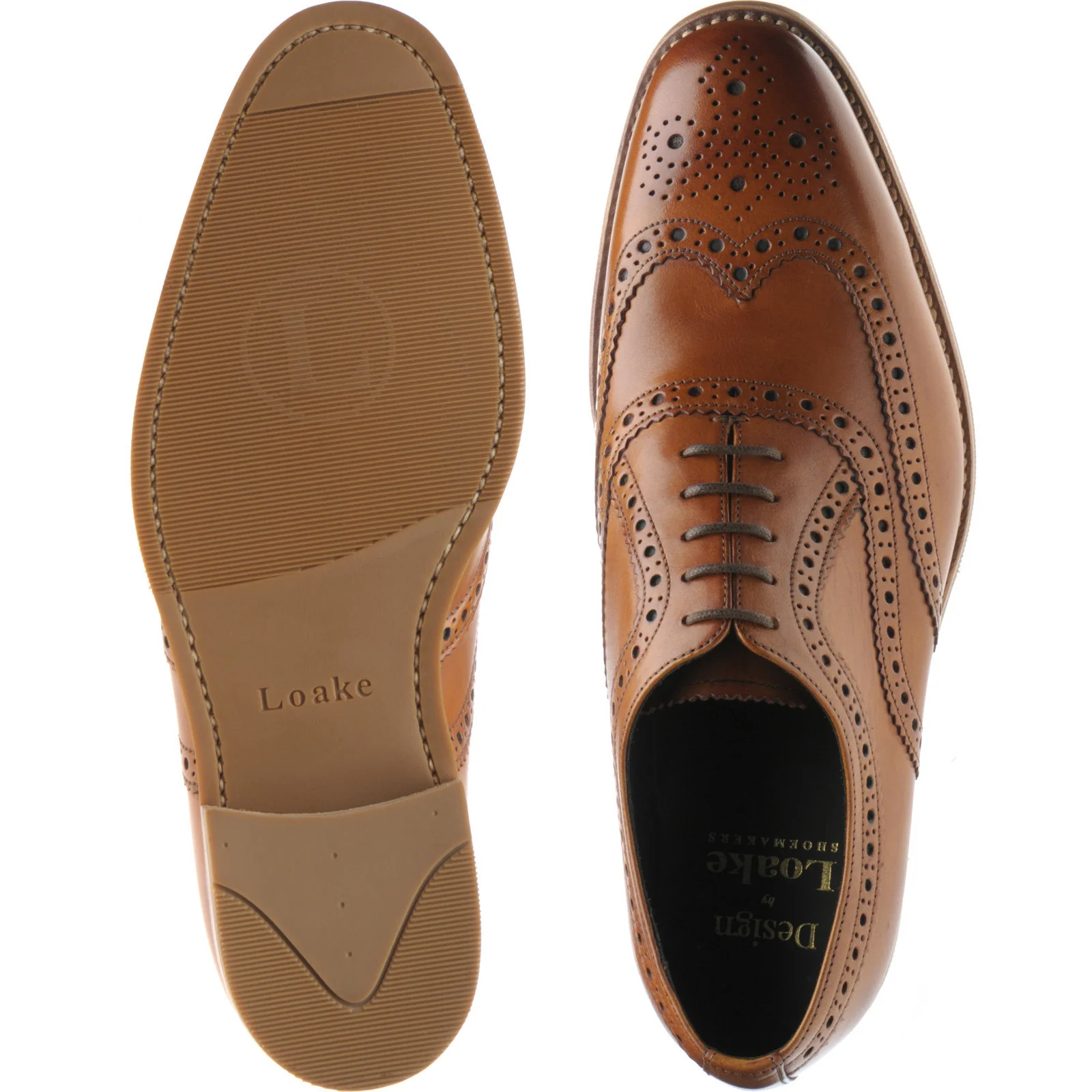Loake Fearnley Rubber mens rubber-soled brogues in tan calf - Image 3