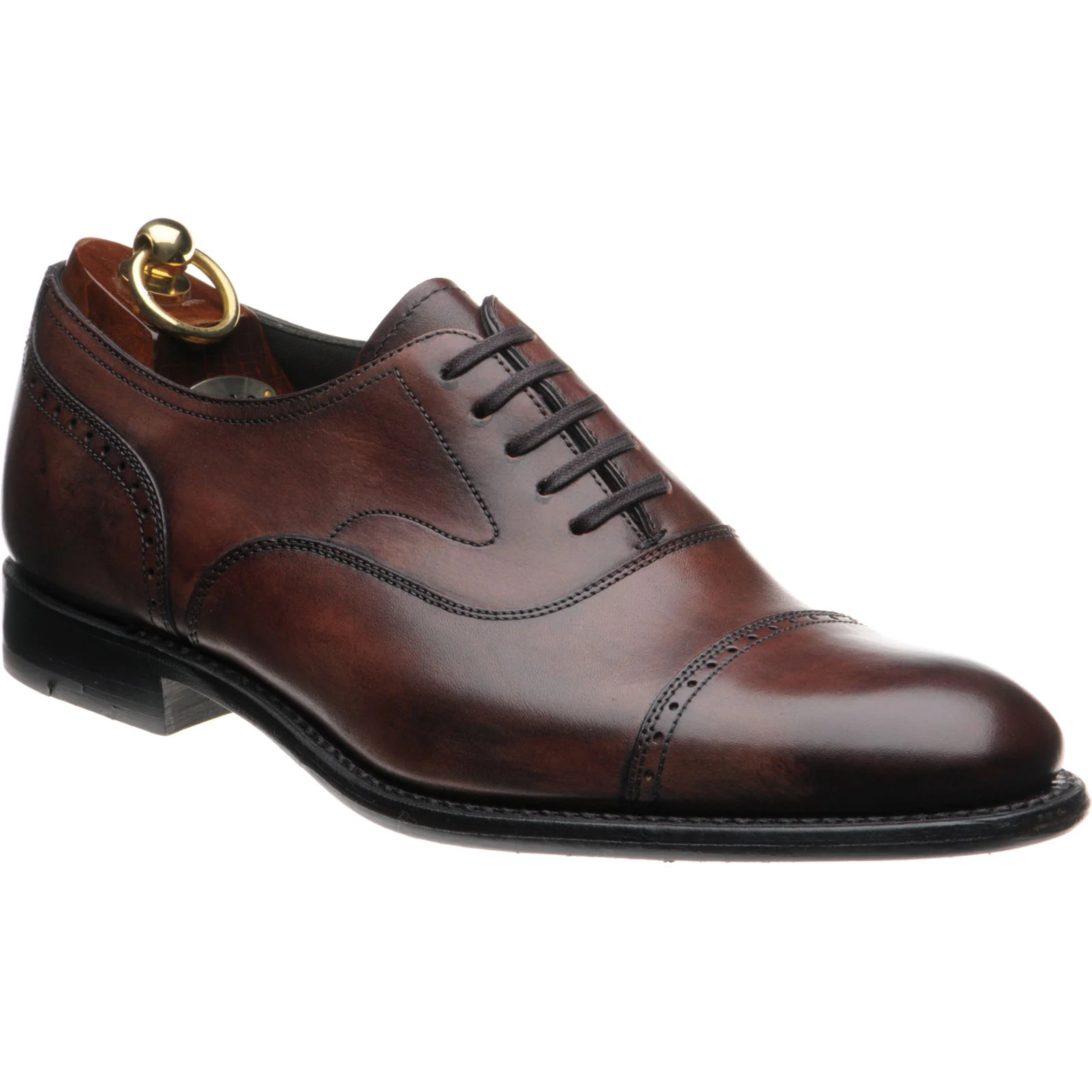 Loake Hughes mens hybrid-soled semi-brogues in burgundy brush-painted calf