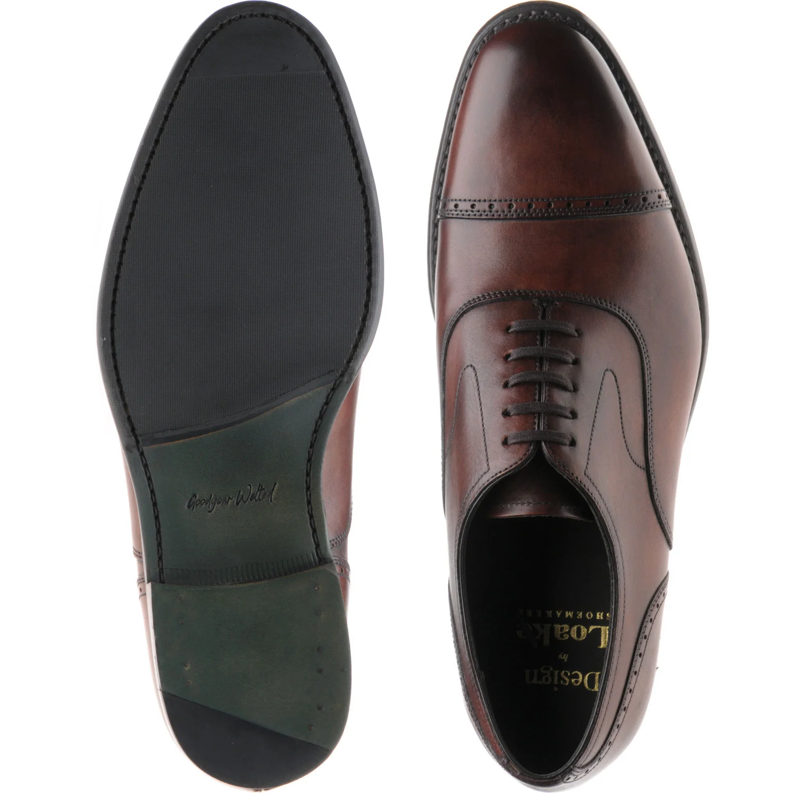 Loake Hughes mens hybrid-soled semi-brogues in burgundy brush-painted calf - Image 3