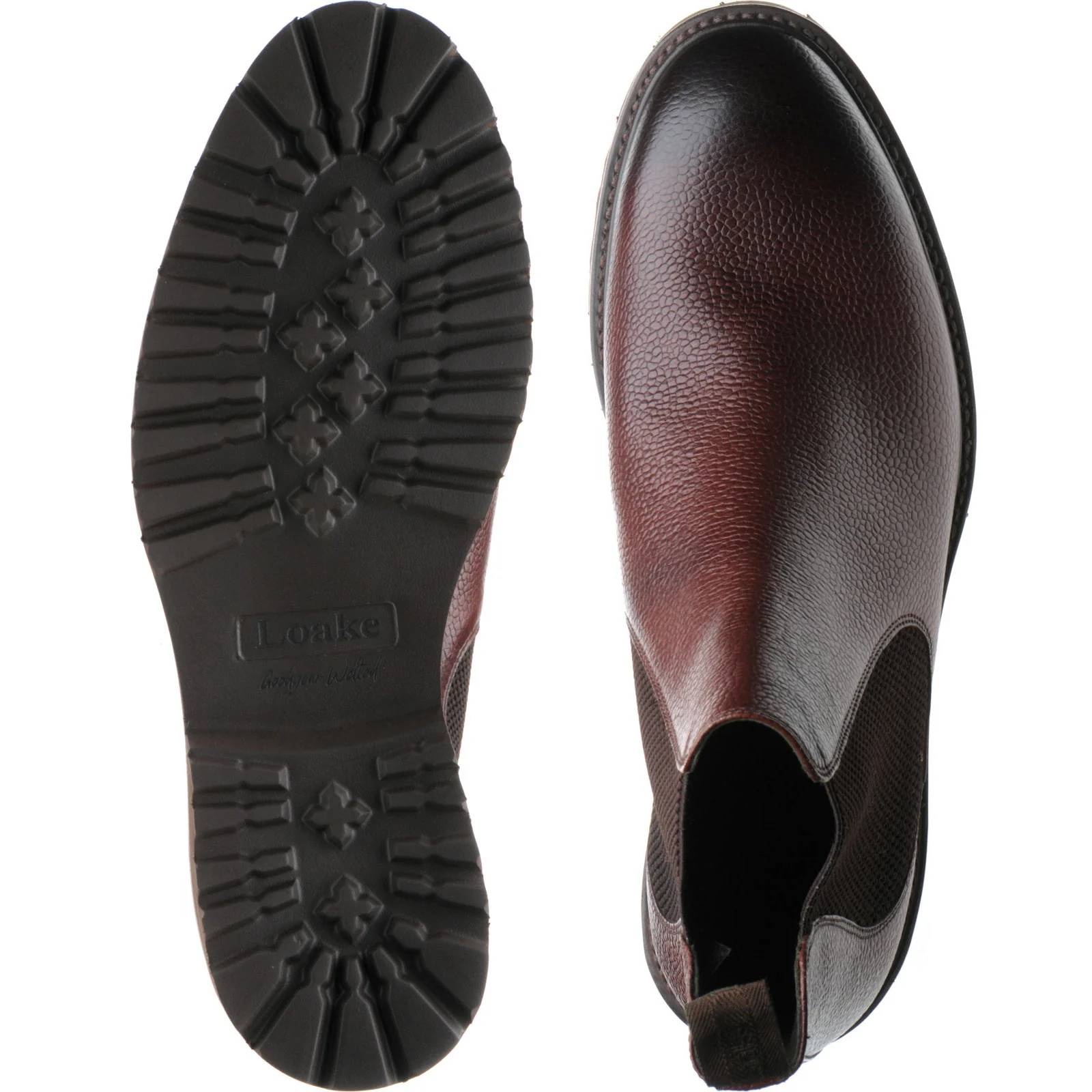 Loake Huxley Rubber mens Chelsea boots in oxblood grain calf (second) - Image 3