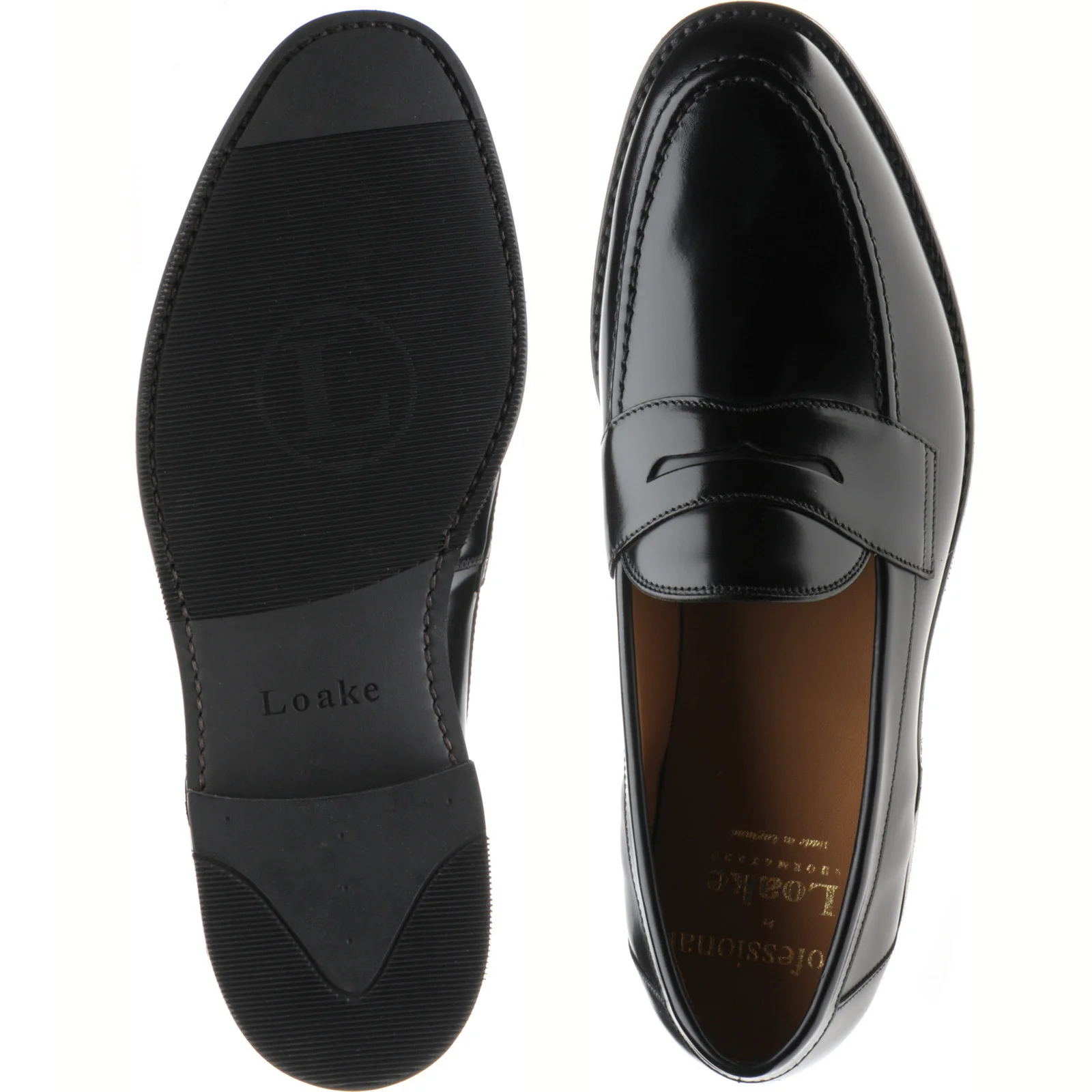 Loake Imperial Rubber mens rubber-soled loafers in black polished - Image 3