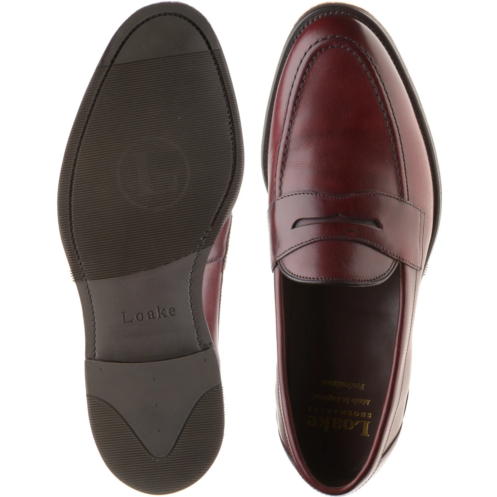 Loake Imperial Rubber mens rubber-soled loafers in burgundy waxed (second) - Image 3
