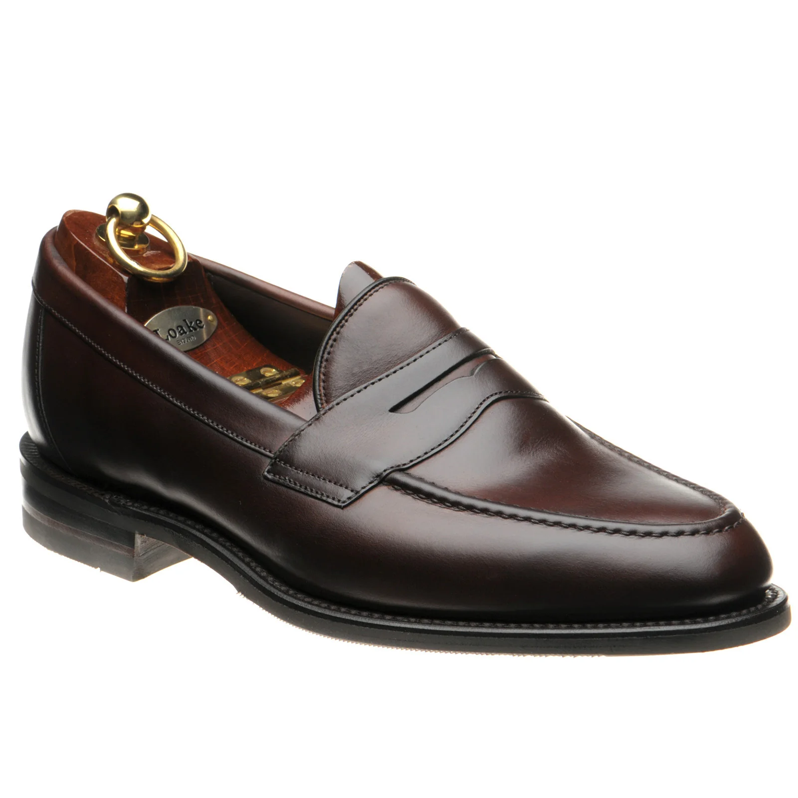 Loake Imperial Rubber mens rubber-soled loafers in dark brown waxy