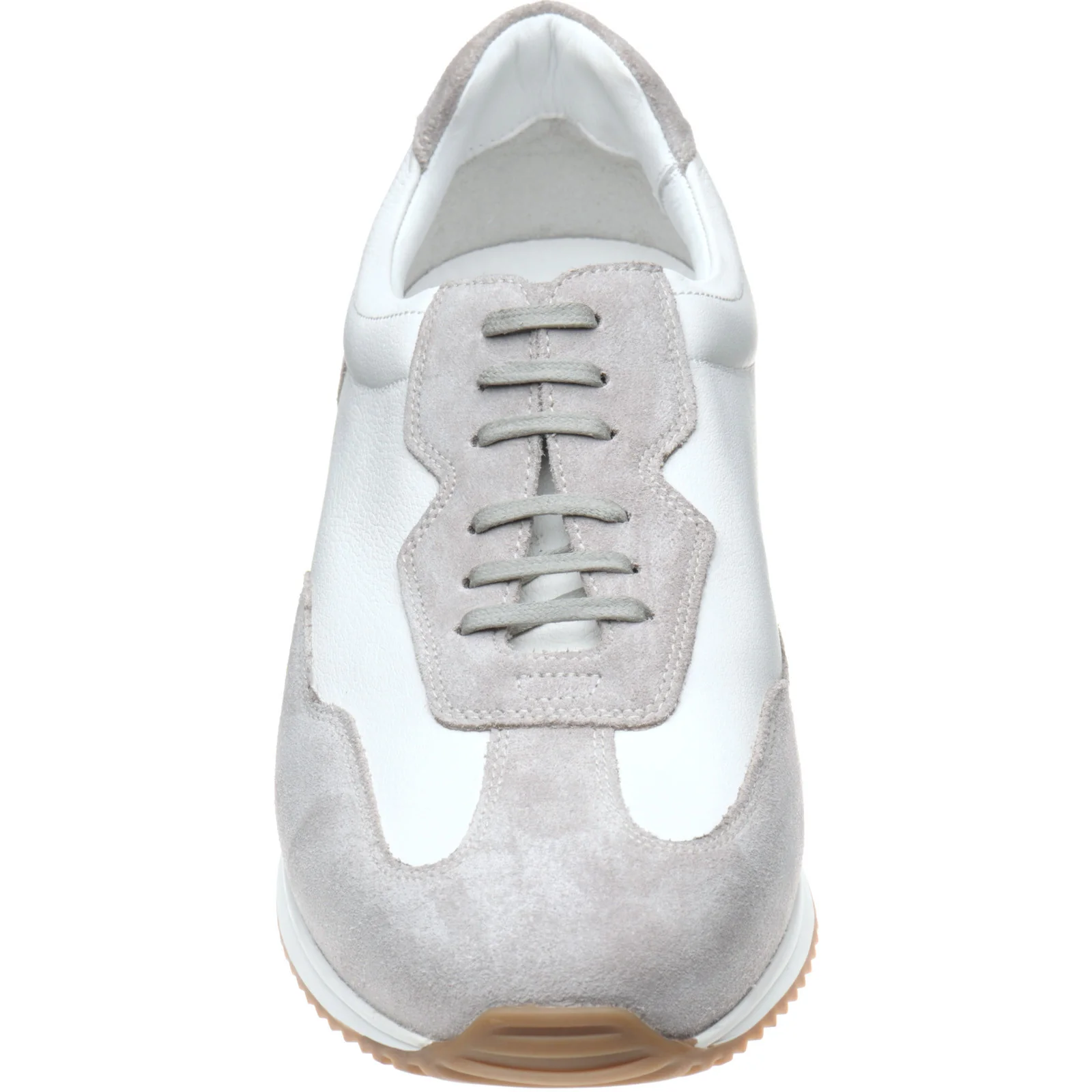Loake Linford mens rubber-soled trainers in white calf and grey suede - Image 2