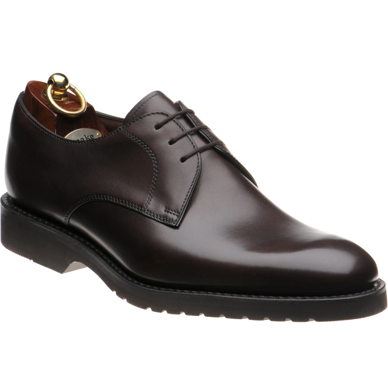 Loake Orson mens rubber-soled Derby shoes in dark brown calf