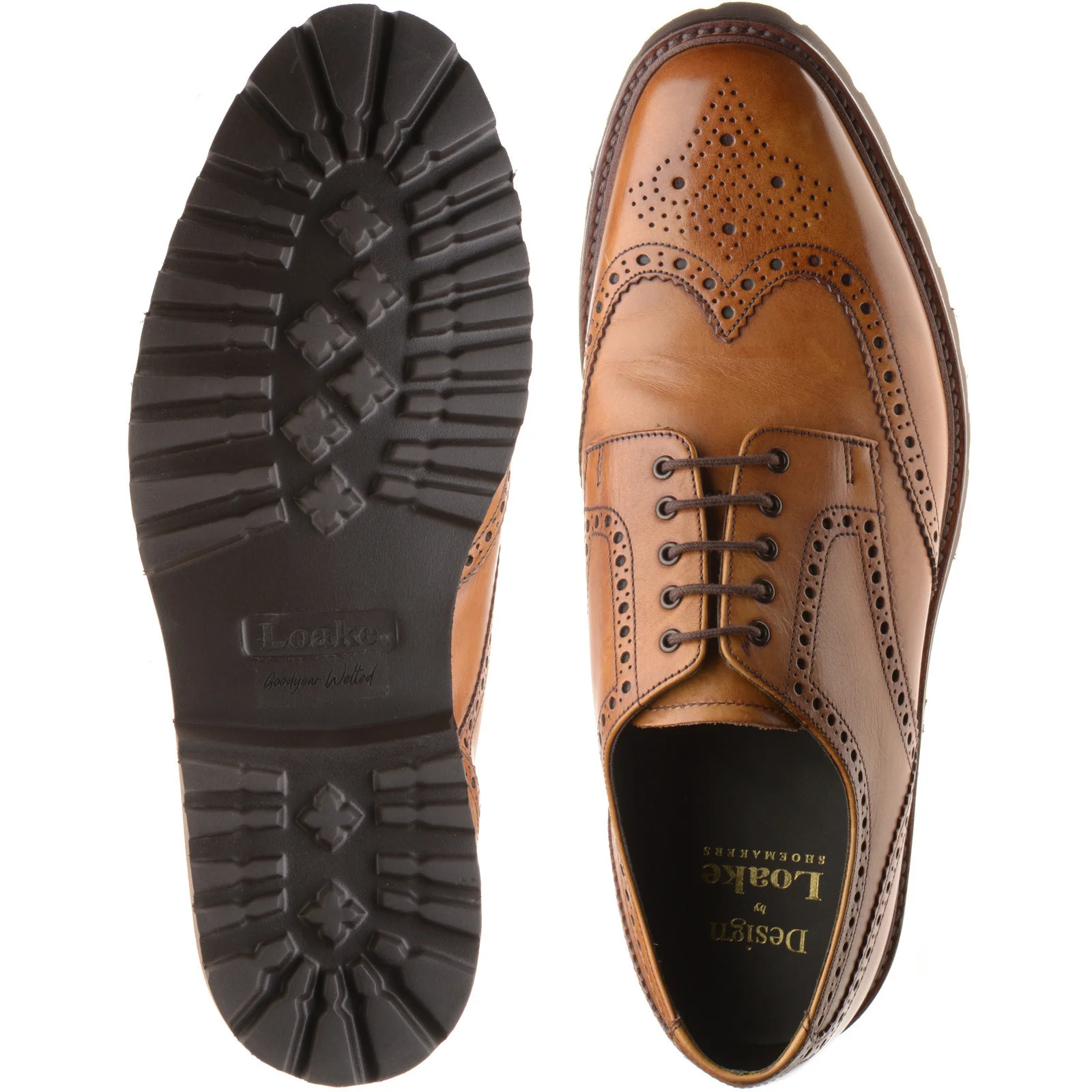 Loake Perseus mens rubber-soled brogues in tan calf (second) - Image 3