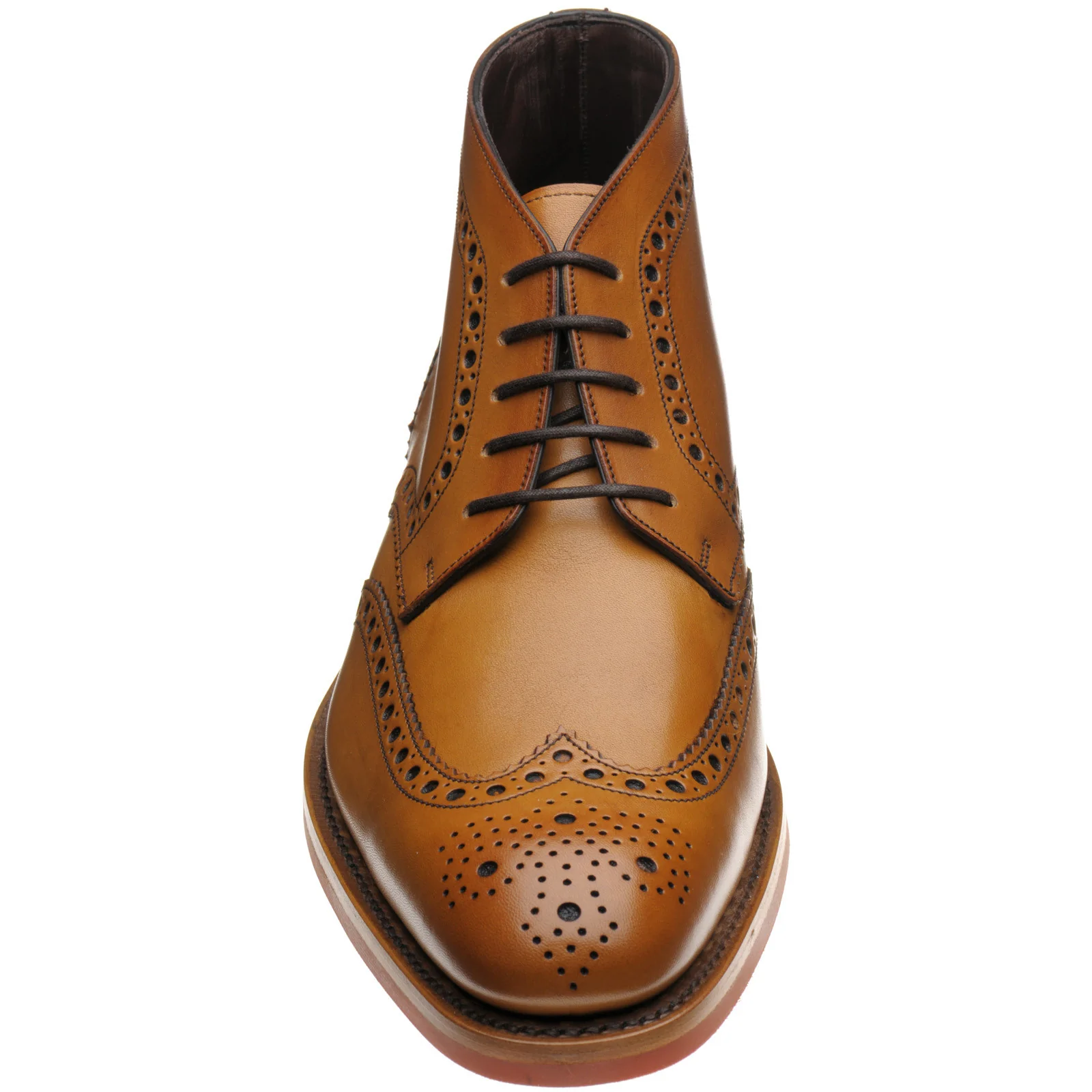 Loake Reading mens rubber-soled brogue boots in cognac calf (second) - Image 2