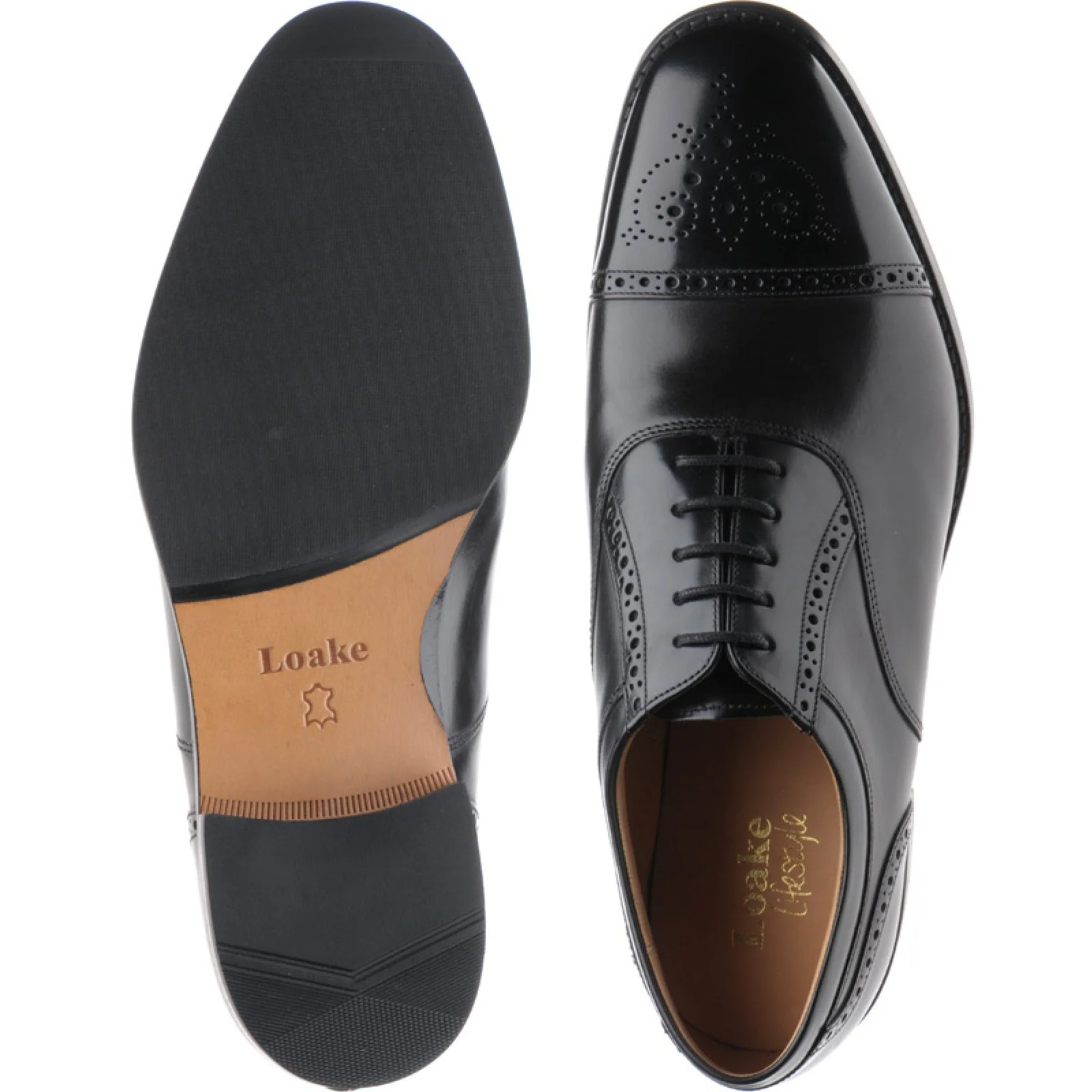 Loake Woodstock mens semi-brogues in black calf and polished - Image 3