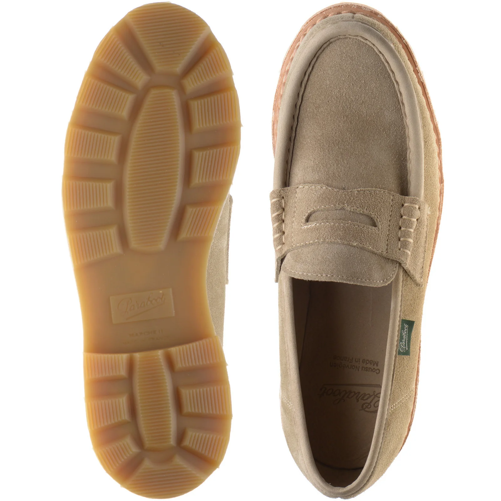 Paraboot Nantes mens rubber-soled loafers in velours sand - Image 3