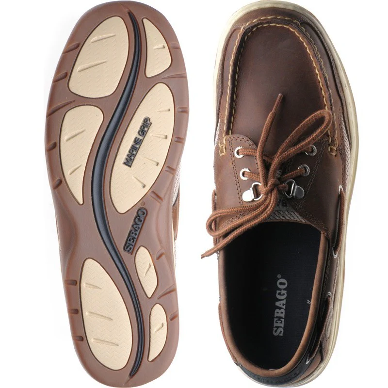 Sebago Clovehitch mens rubber-soled deck shoes in walnut - Image 3